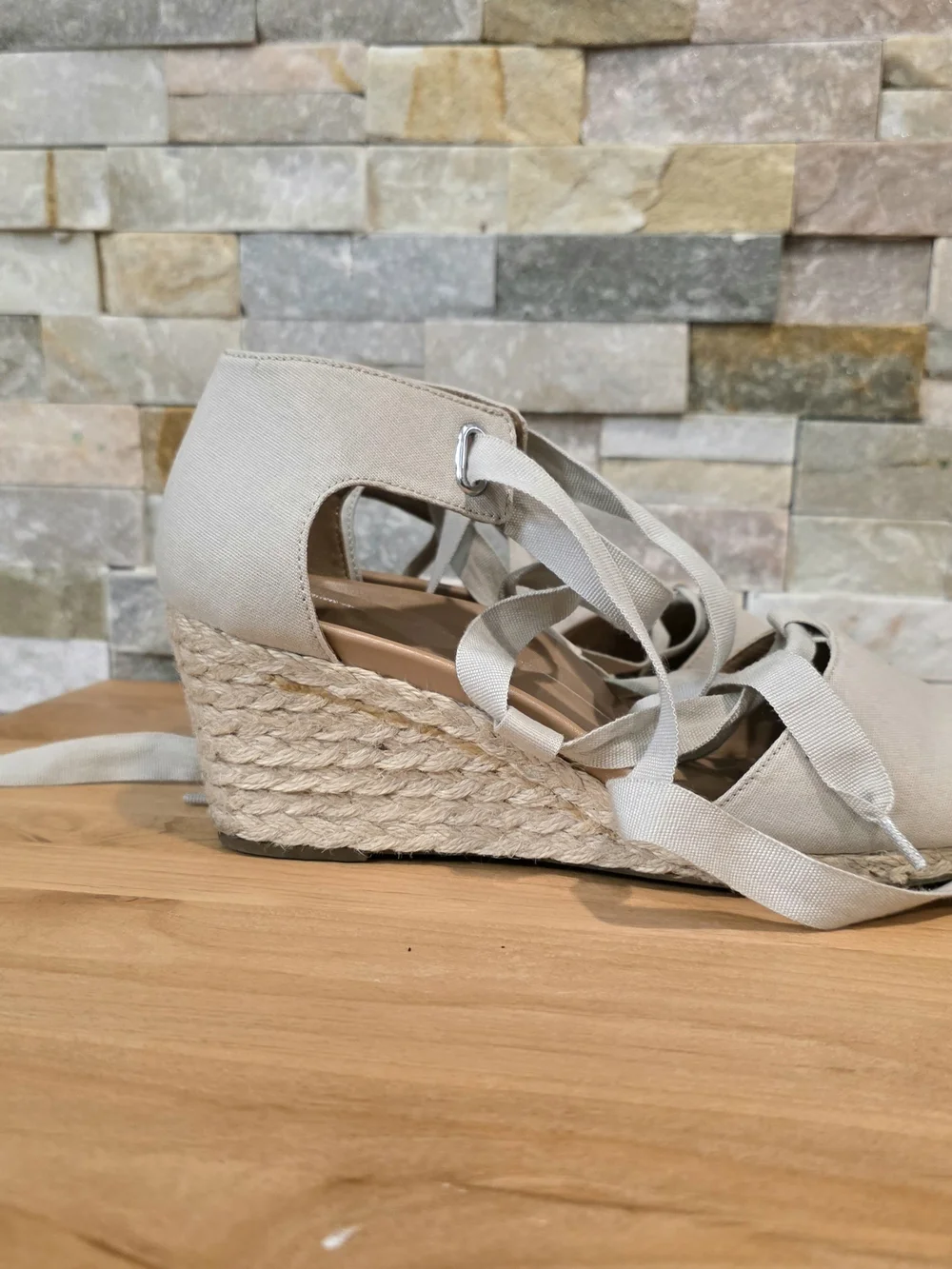 Vionic Lace-Up Espadrille Flats in Light Beige